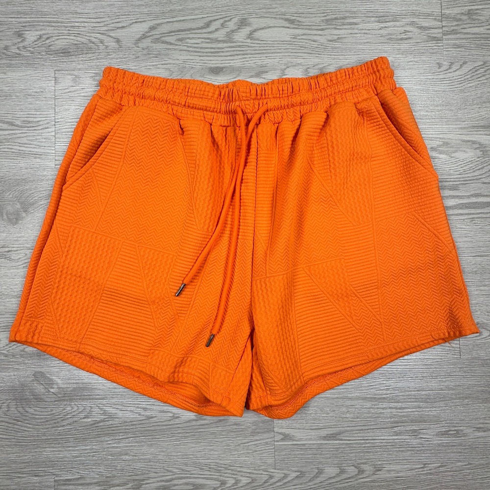 Double Take Women's Shorts Orange 2XL Textured Geometric Drawstring Casual